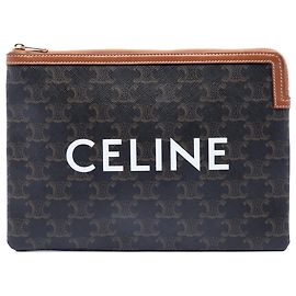 Céline Clutch Celine Small Triomphe de lona revestida marrón