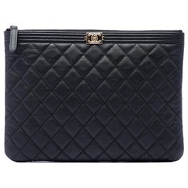 Chanel Black Medium Quilted Caviar Boy O Case Clutch