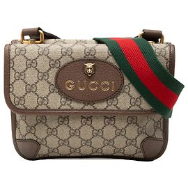 Borsa a tracolla Gucci Beige Small GG Supreme Web Neo Vintage con doppia patta