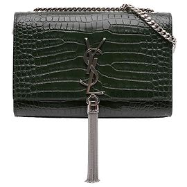 Saint Laurent Kate Tassel Crossbody aus Krokoprägendem Leder Green Medium