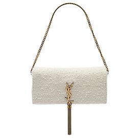 Saint Laurent Kate 99 Tweed-Tasche in Weiß mit Monogramm und Quaste