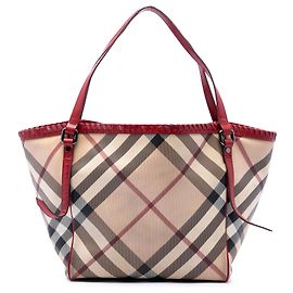 Bolso Tote Burberry Beige Supernova Check de lona revestida con costura whipstitch