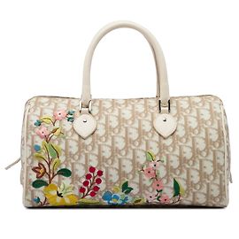 Borsa Boston Dior Beige Diorissimo in tela rivestita con ricami floreali