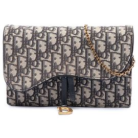 Portafoglio a tracolla Saddle Pouch in tela Oblique blu Dior