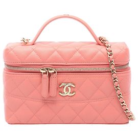 Chanel Pink CC Quilted Caviar Vanity Case Kosmetiktasche