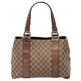 Gucci Beige Medium GG Canvas Bamboo Libeccio Tote