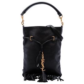 Saint Laurent Bolso Bucket Pequeño de Cuero con Flecos Negro