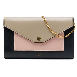 Céline Celine Tricolor Leder-Pocket-Envelope-Wallet mit Kette in Schwarz