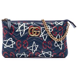 Gucci Mini Portafoglio con catena GG Marmont Matelassé in pelle di vitello Blu Gucci Ghost