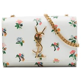 Borsa a tracolla Kate Saint Laurent in pelle di vitello liscia bianca con monogramma stampato Prairie Flower Mini