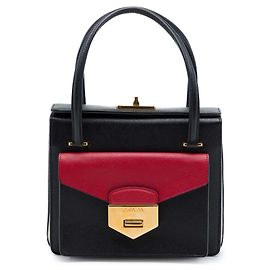 Bolso de asa superior Prada Black Bicolor Saffiano con doble cierre giratorio