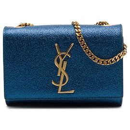 Saint Laurent Blue Small Metallic Calfskin Classic Monogram Kate Crossbody