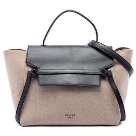 Céline Sac Satchel Mini Celine en feutre et cuir de veau Beige avec ceinture