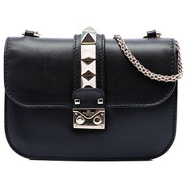 Valentino Borsa a Tracolla Rockstud Glam Lock Piccola in Pelle Nera