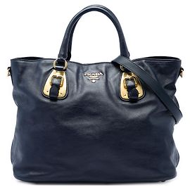 Prada Open Convertible Shopping Tote aus weichem blauem Kalbsleder