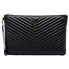 Portadocumentos Cassandre Saint Laurent de piel de becerro chevron negra