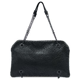 Borsa a tracolla Duo in pelle testurizzata nera con cuciture a vista Bottega Veneta