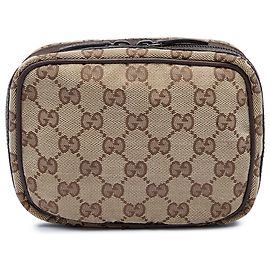Necessaire Gucci em tela GG bege com fecho de correr