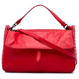 Borsa Satchel Bottega Veneta in Nappa rossa con rifiniture Intrecciato