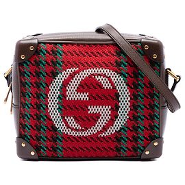 Borsa a tracolla Gucci Red Houndstooth Canvas Soft Trunk