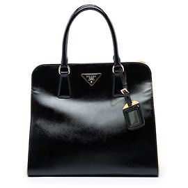 Borsa tote convertibile Prada Black Saffiano Vernice Open Pyramid