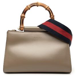 Borsa Satchel Gucci Mini Nymphaea in vitello marrone con Web e Bambù