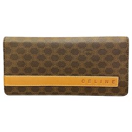 Céline Celine Macadam Long Wallet in Brown PVC and Leather