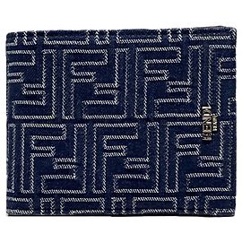 Fendi Bi-Fold Geldbörse Blau Leder und Stoff