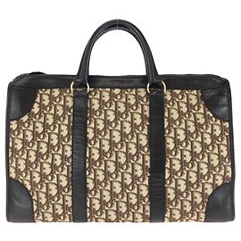 Bolso de mano Christian Dior Vintage Trotter de lona y cuero marrón