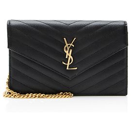 Portafoglio a catena a busta Saint Laurent Matelasse Grain de Poudre Monogram