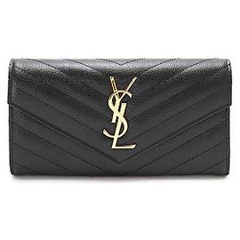 Saint Laurent Monogram Gold Matelassé Long Wallet Black