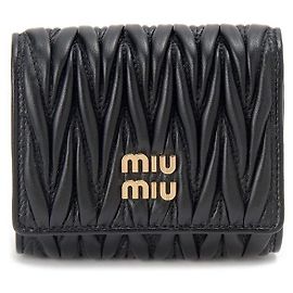 Miu Miu Monedero Matelassé con logotipo dorado Negro