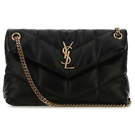 Saint Laurent Bolso de hombro pequeño acolchado Monogram Gold Negro