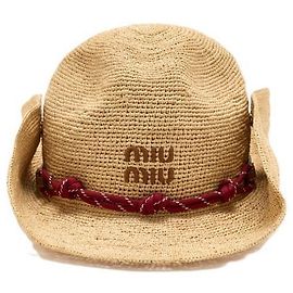 Cappello in rafia Miu Miu beige bordeaux