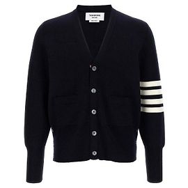 Thom Browne 4-Bar Wollcardigan mit V-Ausschnitt Navy