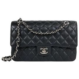 Chanel Classic Flap Medium Black Silver Hardware Series Caviar
