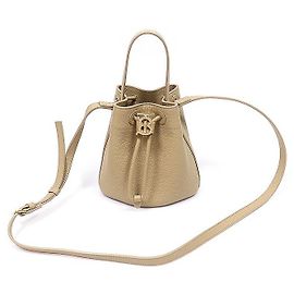 Burberry Mini Bolsa Bucket TB em couro de bezerro granulado Bege