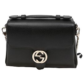 Gucci GG Interlocking Schultertasche aus Leder mit Kettenriemen und Henkel Schwarz