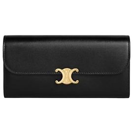 Céline Cartera Large Triomphe de piel de becerro brillante negra
