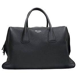 Prada Mala de Viagem Tote em Couro Grão Preto