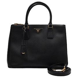 Prada Borsa Tote e Borsa a Tracolla Galleria Saffiano Lux Black con Doppia Cerniera