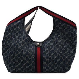 Gucci Blue GG Denim Canvas Giglio Large Tote Bag