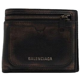 Balenciaga Portafoglio da uomo quadrato pieghevole in pelle invecchiata marrone