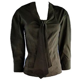 Camisa Yves Saint Laurent de algodón verde oscuro con lazada