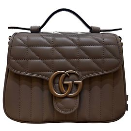 Gucci GG Marmont Monochrome Top Handle Flap Matelasse Leather Mini