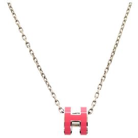 Hermès Hermes Pop H Mini Halskette Rosa mit silberner Hardware