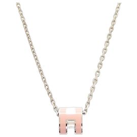 Hermès Hermes Pop H Mini Halskette Rosa mit silberner Hardware