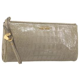 Borsa Clutch Miu Miu Pelle Beige Oro Auth 202018