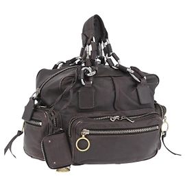 Chloé Bolso de mano Chloe con cadena de cuero gris plata Auth 200082A