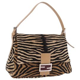 Borsa Mamma Baguette FENDI con fantasia animalier in pelle Harako marrone Auth yk20722SAM